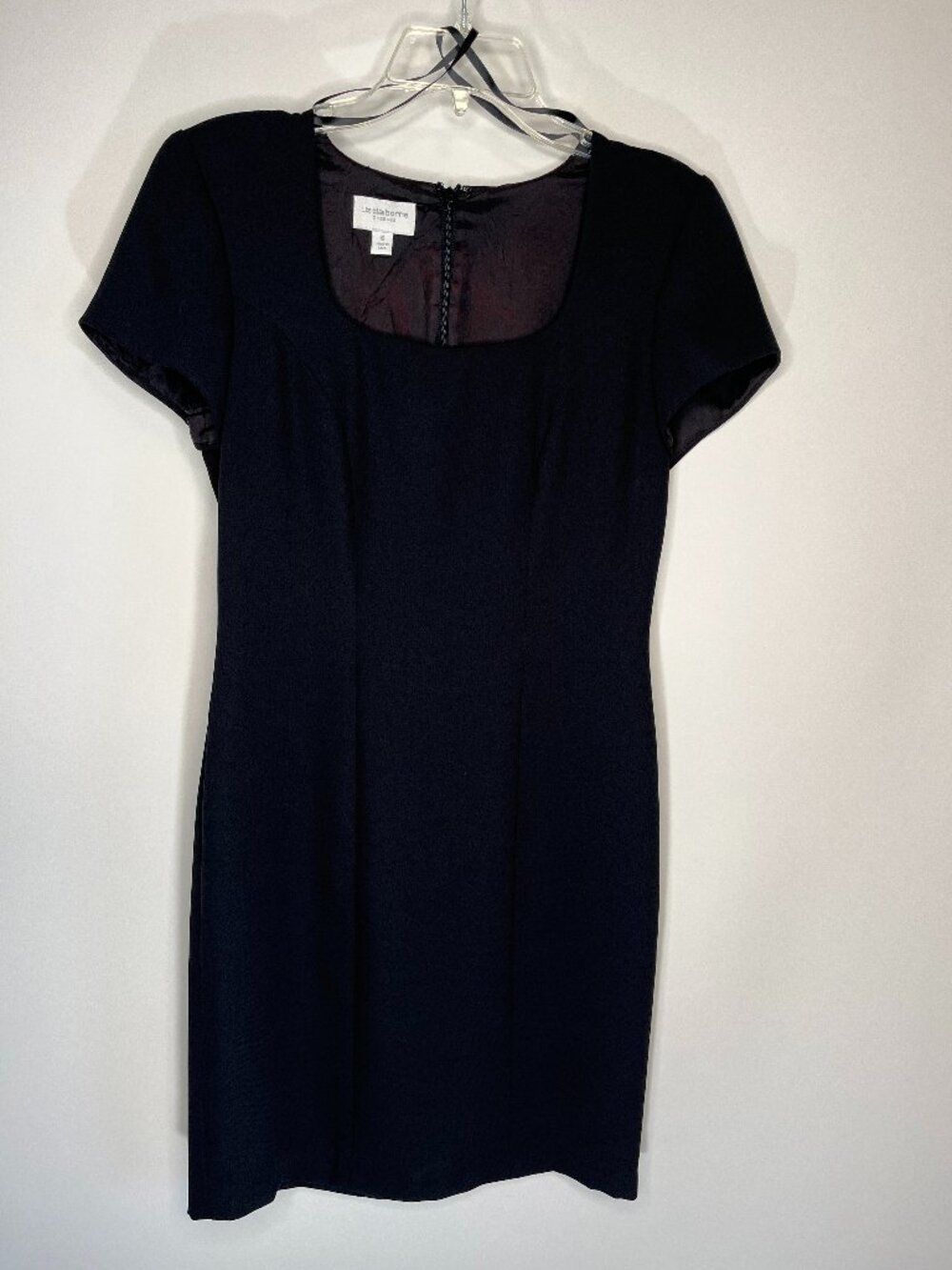 Liz Claiborne Black Sheath Dress Square Neck Short Sleeve Business Sz 6 Lined